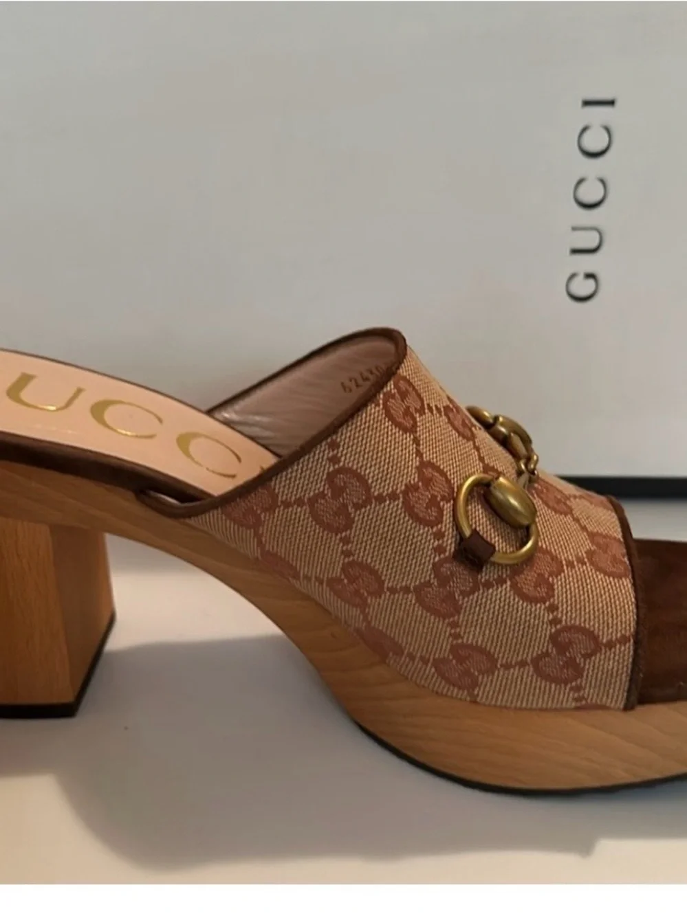 Gucci Brown & Tan GG Canvas Horsebit Platform Sandals